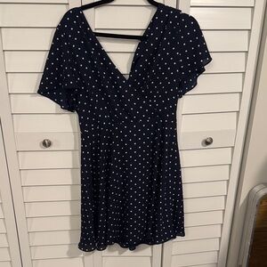 Polka Dot Navy Wrap-Style Short Dress